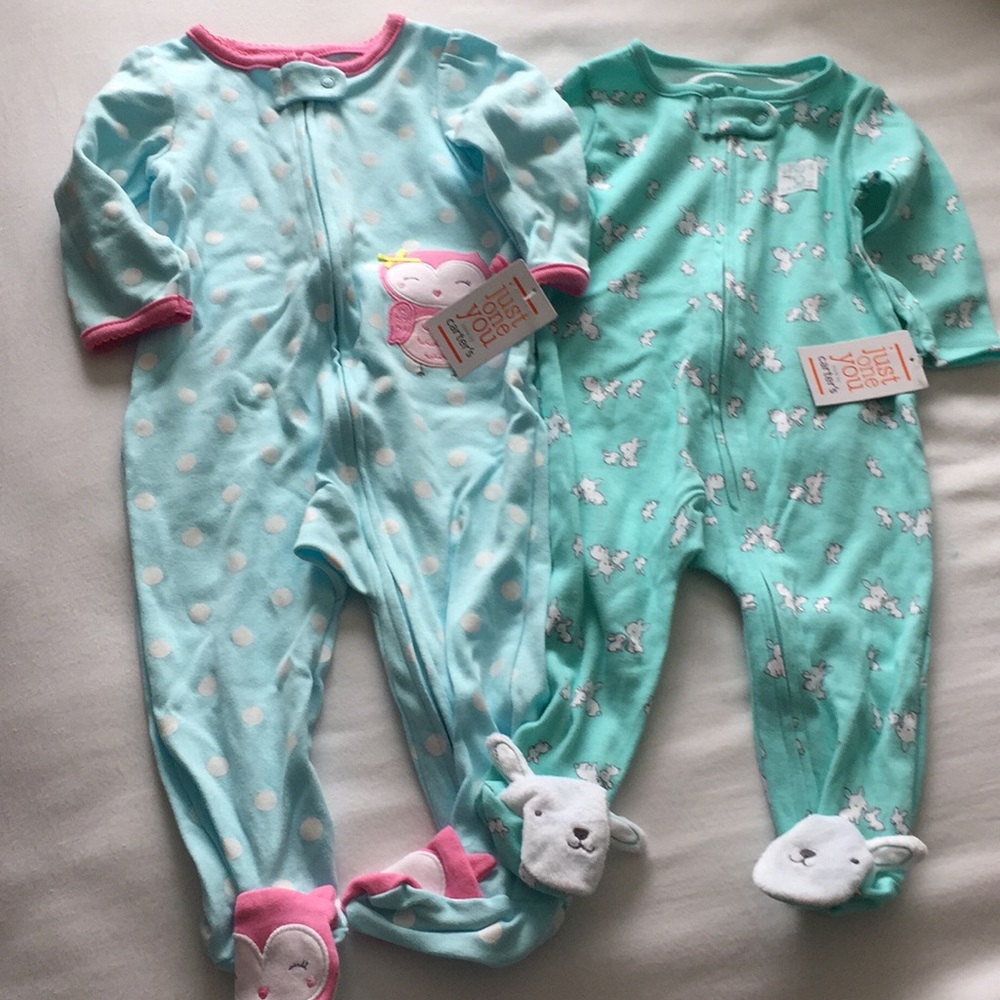 Baby girl cotton sleepers 6 & 9 mo.
